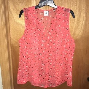 CAbi sleeveless blouse coral color with printed flowers sz L